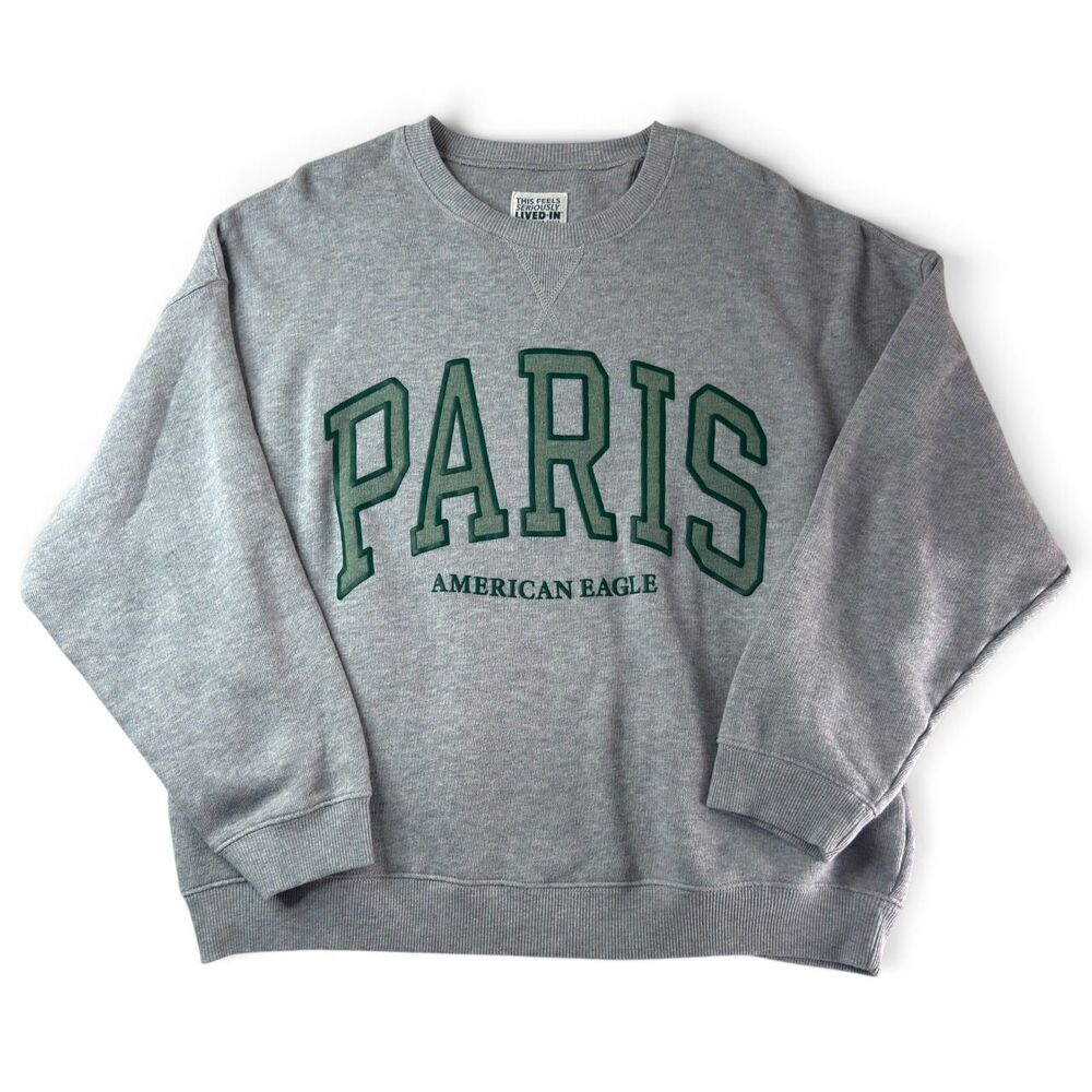american eagle "this feels seriously lived-in" paris crewneck sweatshirt size xl